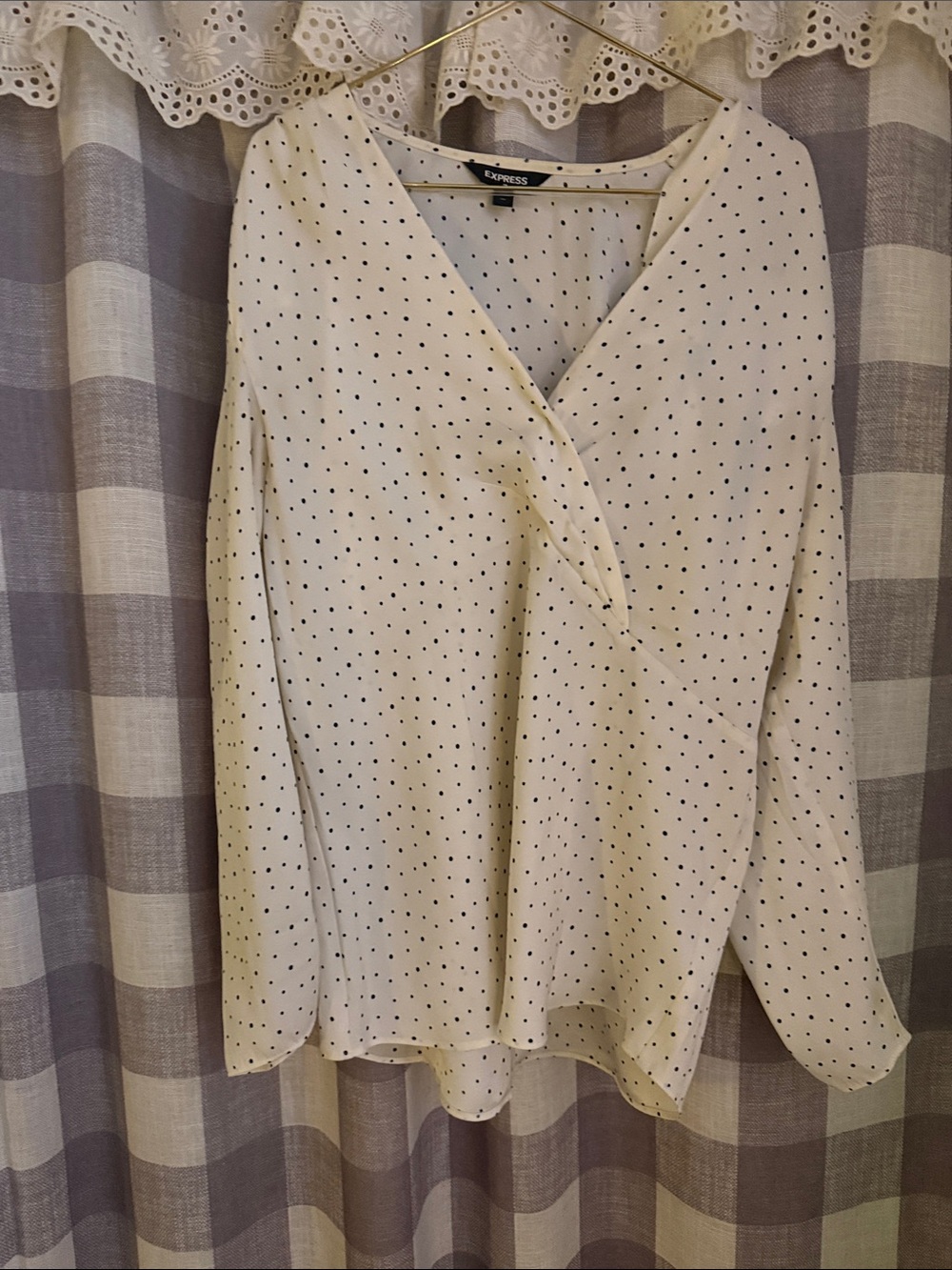 Express Cream Polka Dot Wrap-Front Blouse
